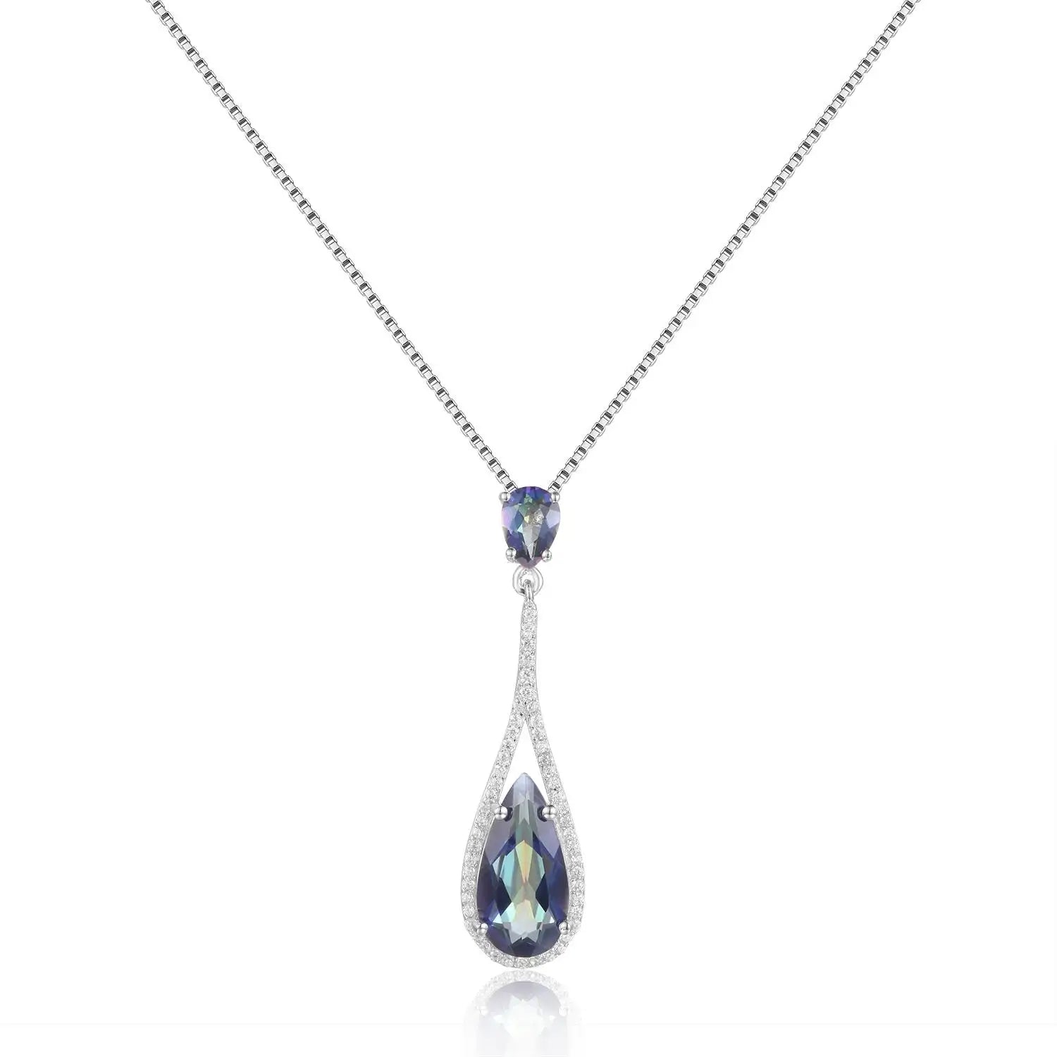 Natural Mystic Quartz - Blueish Pendant/Necklace in 925 Sterling Silver For Women - brevityofgoodsshop