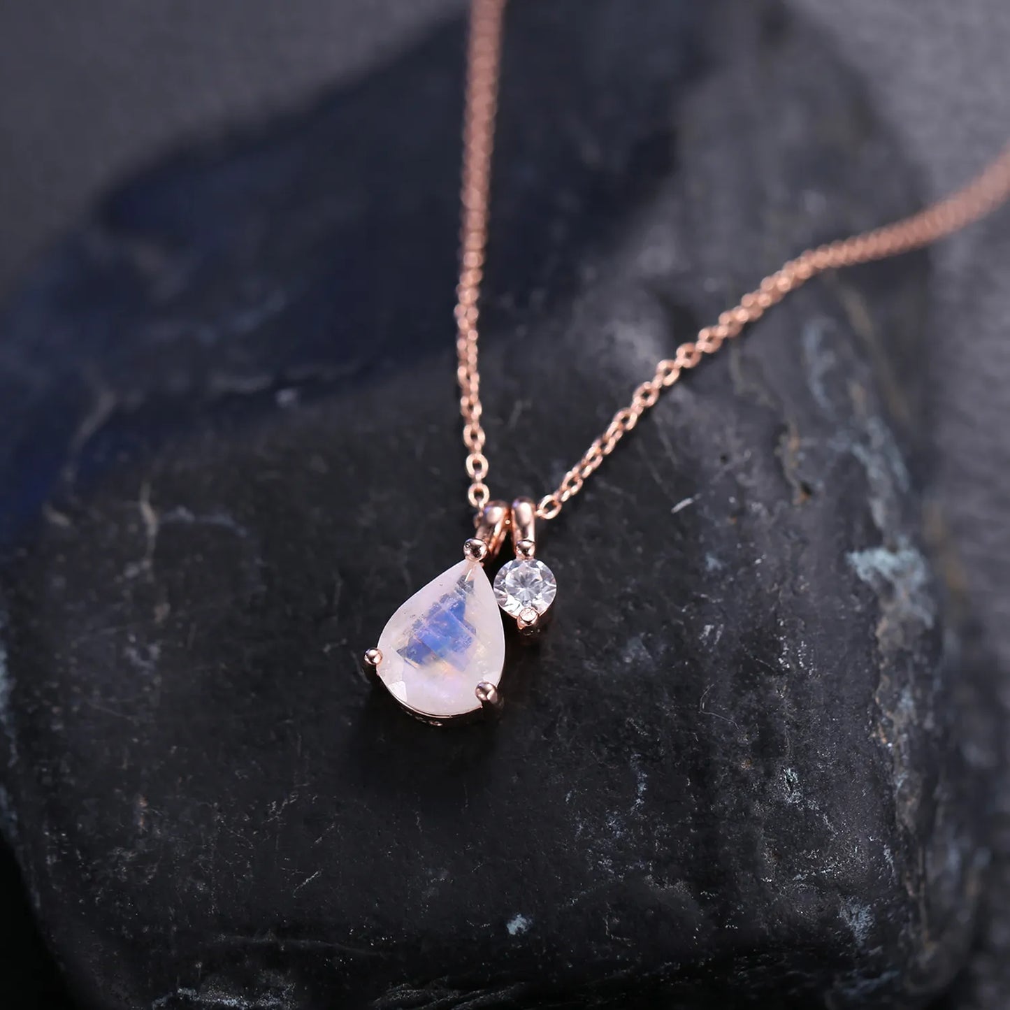 Rainbow Moonstone Necklace in 925 Sterling Silver for Her - brevityofgoodsshop