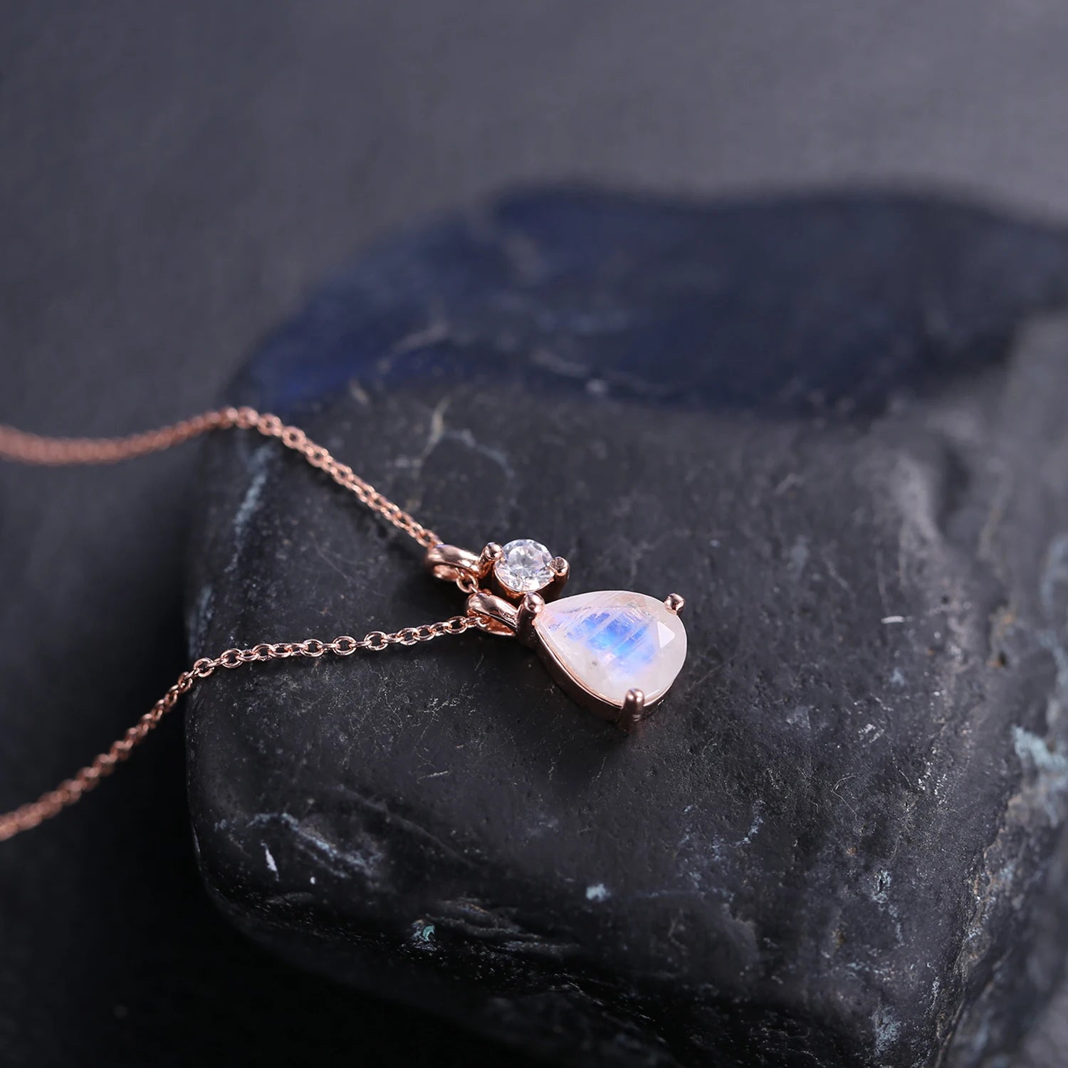 Rainbow Moonstone Necklace in 925 Sterling Silver for Her - brevityofgoodsshop