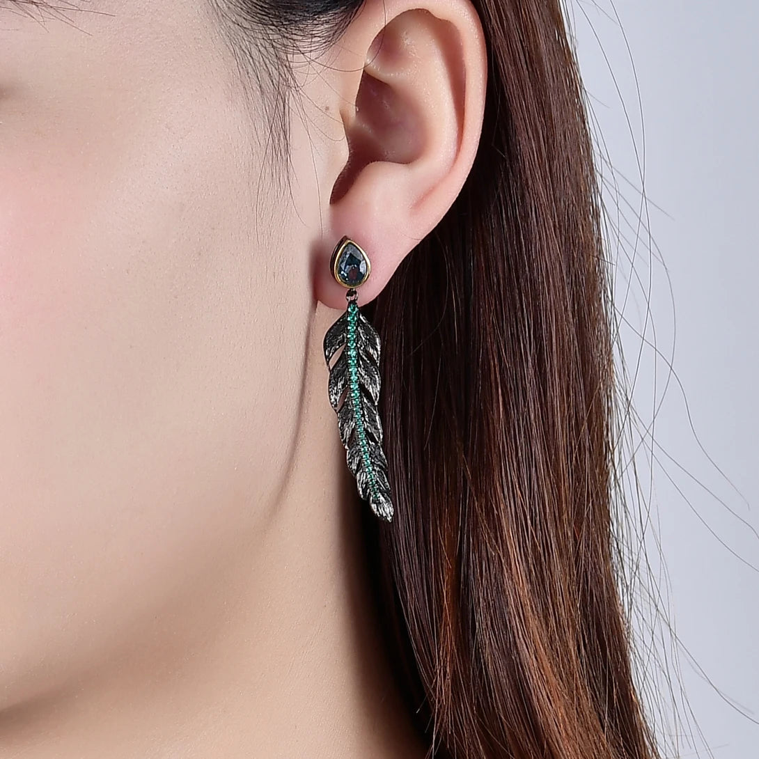 Feather Design Jewelry Gothic Style Earring in 925 Sterling Silver  For Women - brevityofgoodsshop