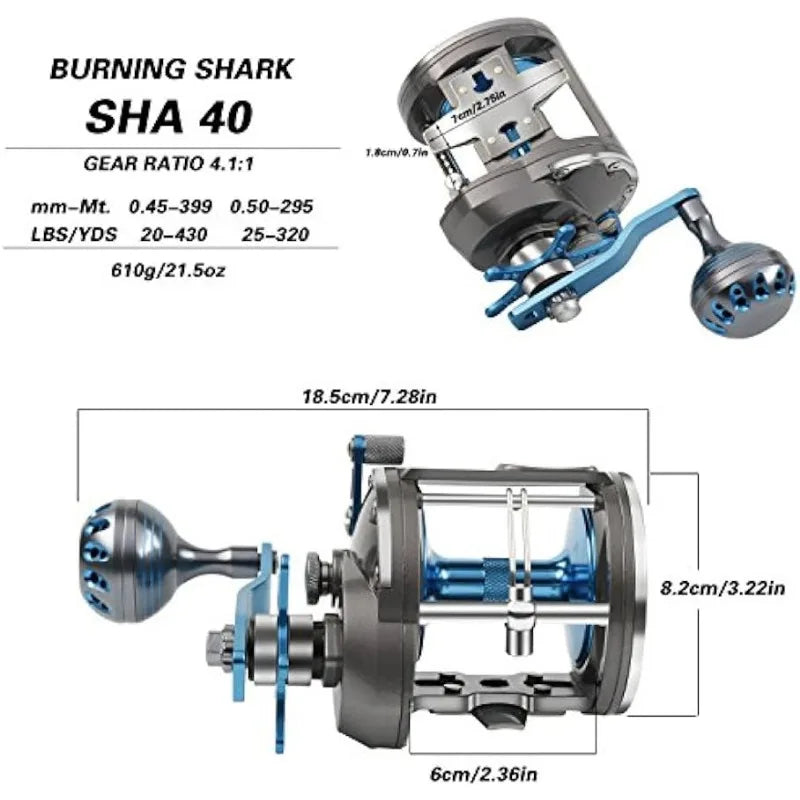 Burning Shark Trolling Saltwater Level Wind Reels - brevityofgoodsshop