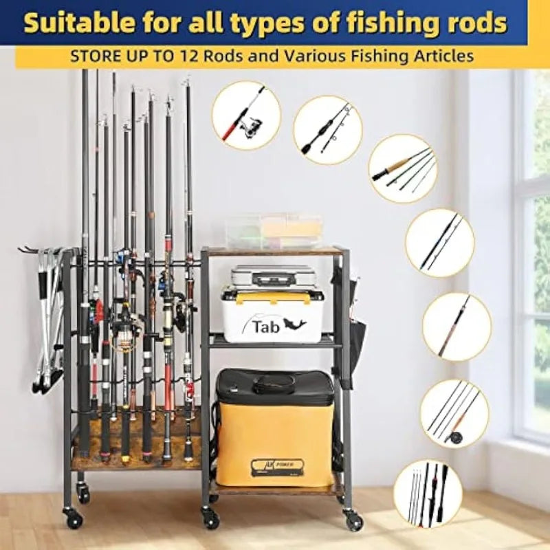 12 Rods Fishing Rod Tackle Cart - brevityofgoodsshop