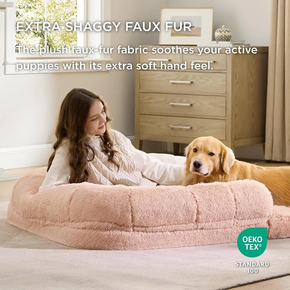 Faux Fur Orthopedic Dogs Sofa, Pink - brevityofgoodsshop