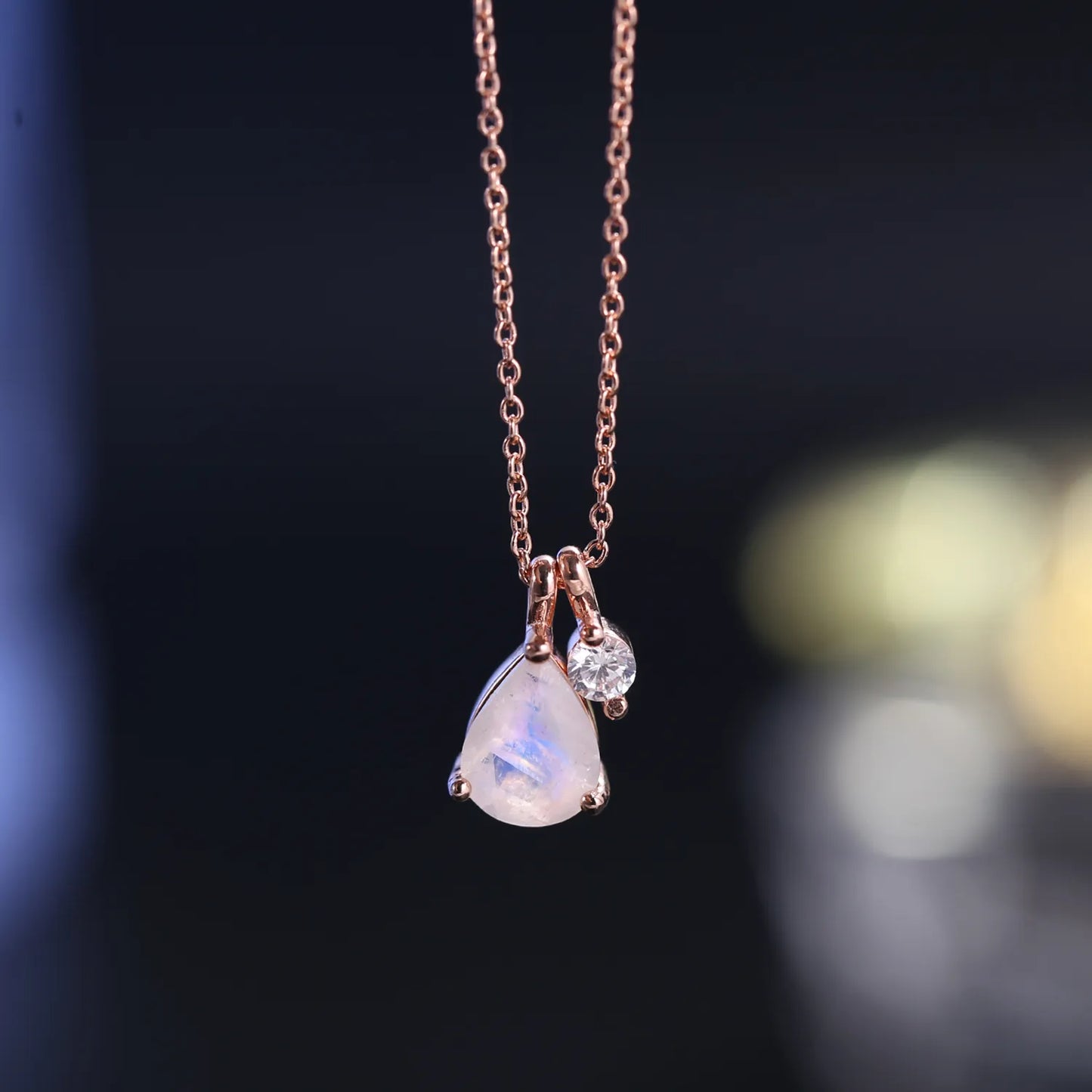 Rainbow Moonstone Necklace in 925 Sterling Silver for Her - brevityofgoodsshop