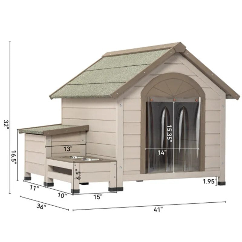 Wooden Dog House with Feeding station - brevityofgoodsshop