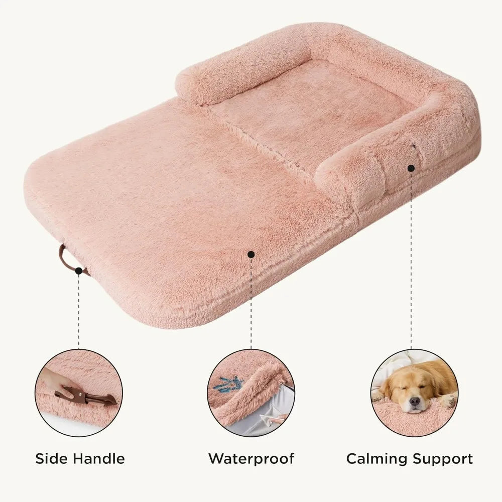 Faux Fur Orthopedic Dogs Sofa, Pink - brevityofgoodsshop