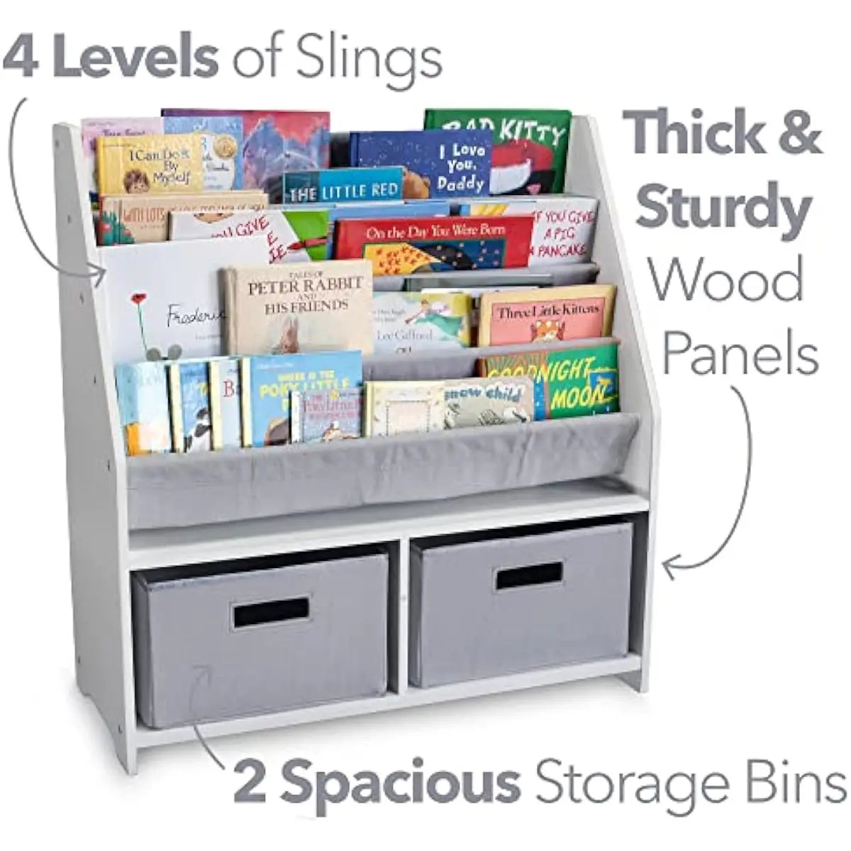 Kids Sling Bookshelf Wooden Rack