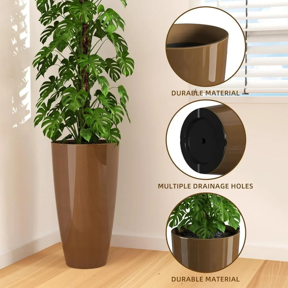 Set of 2 Pack 21in,Tall Planters with Drainage Hole - brevityofgoodsshop