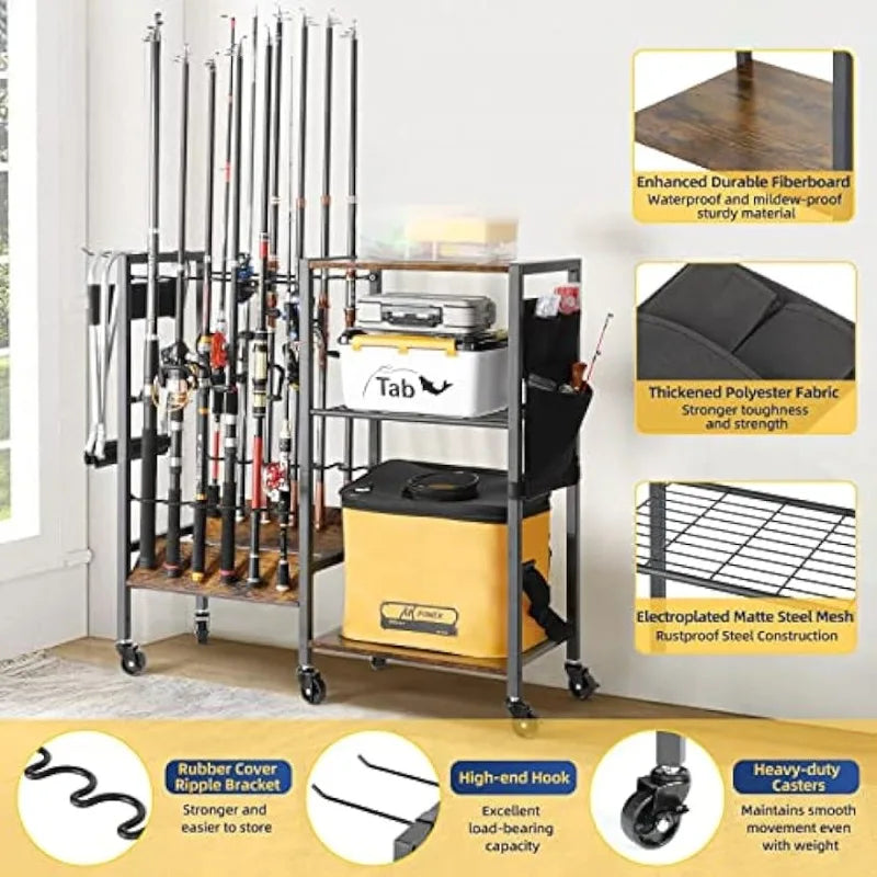 12 Rods Fishing Rod Tackle Cart - brevityofgoodsshop