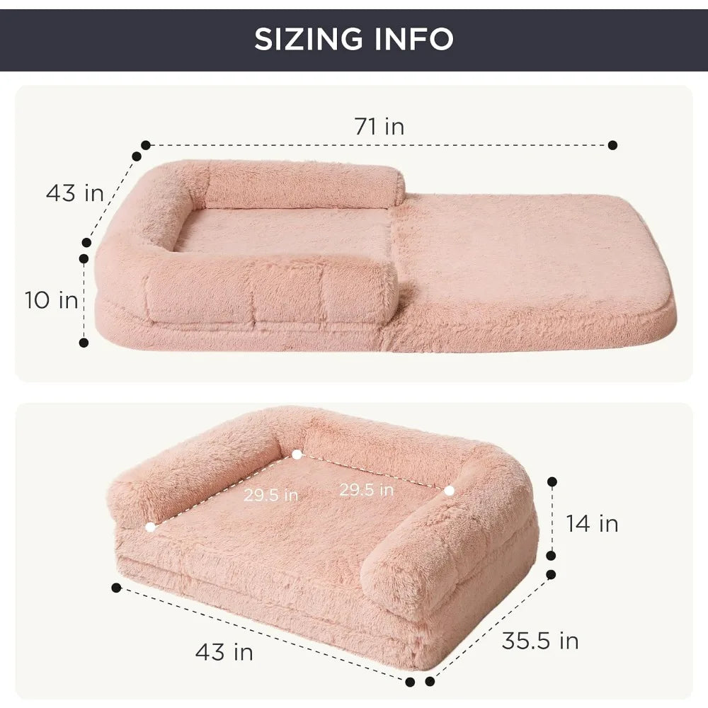 Faux Fur Orthopedic Dogs Sofa, Pink - brevityofgoodsshop