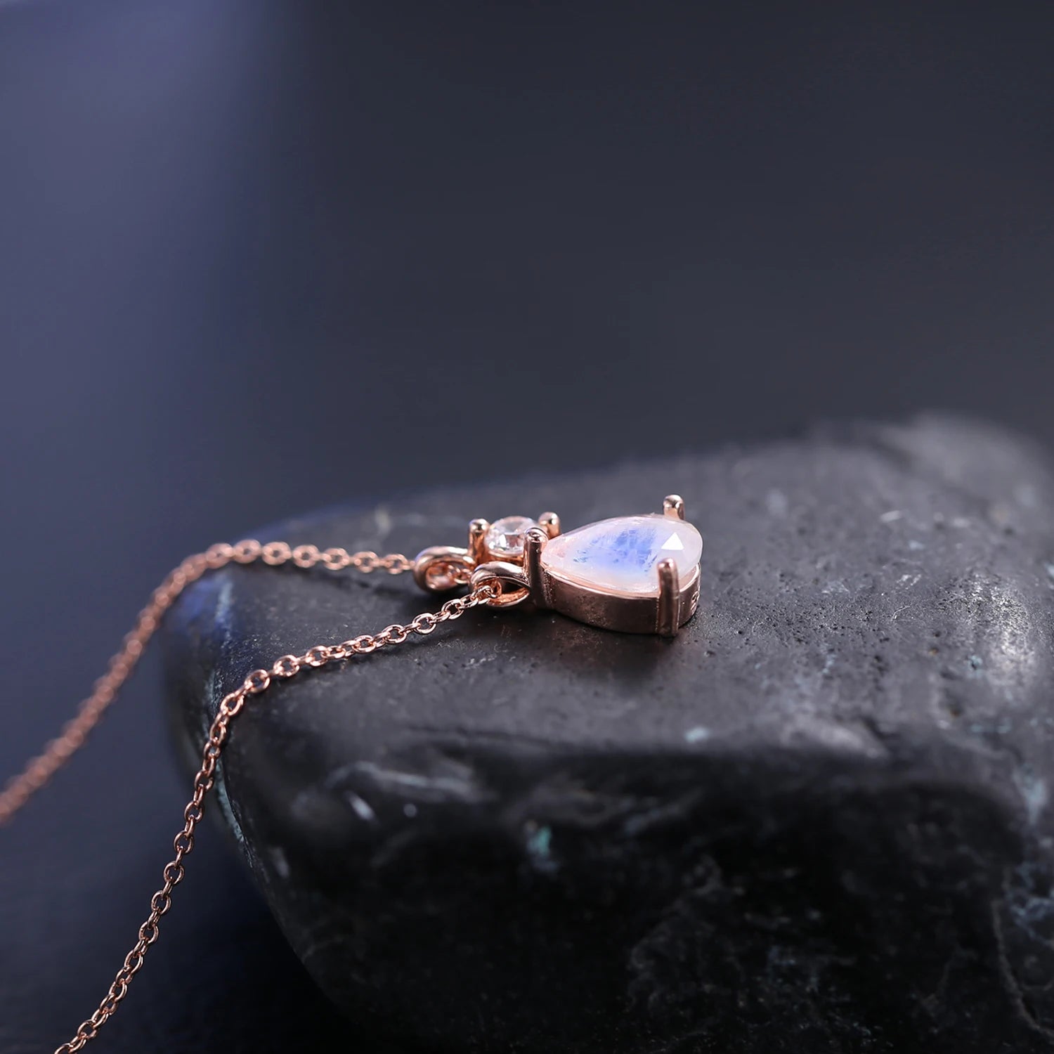 Rainbow Moonstone Necklace in 925 Sterling Silver for Her - brevityofgoodsshop