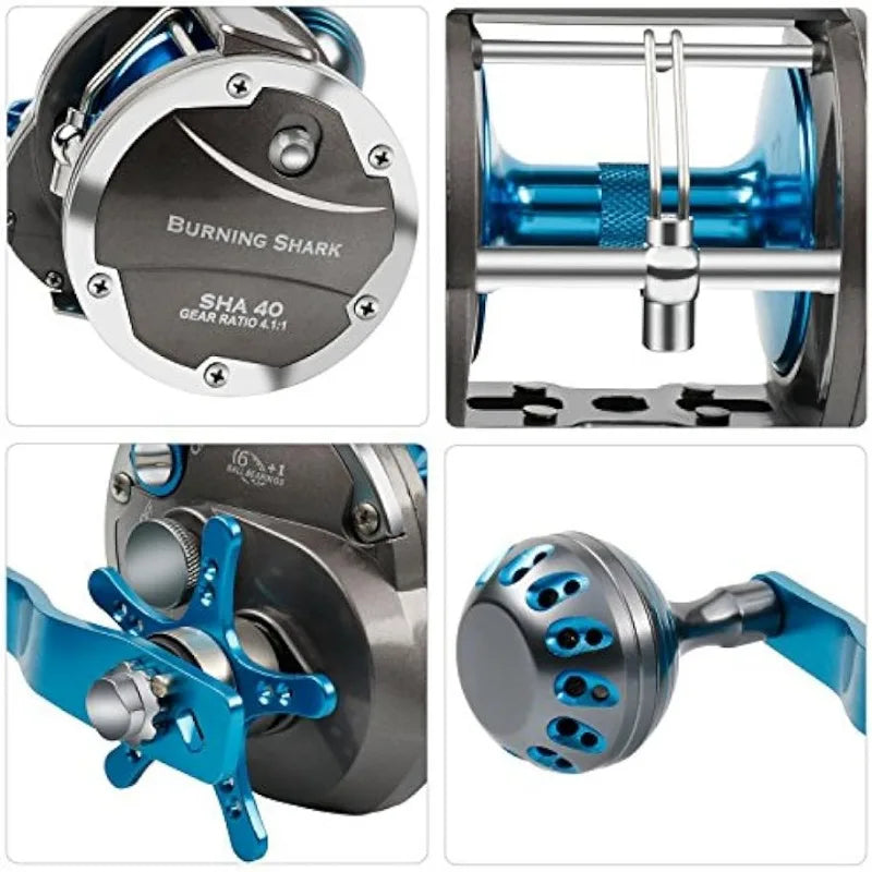 Burning Shark Trolling Saltwater Level Wind Reels - brevityofgoodsshop